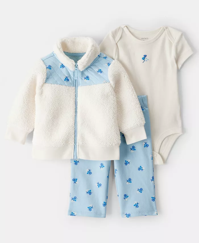 

Комплект для девочек из 3 предметов: цветочный кардиган, боди и штанишки Carter'S, мультиколор