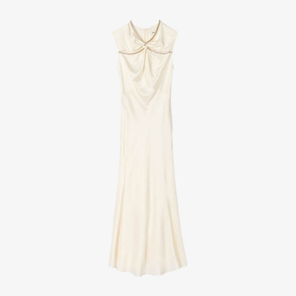 

Платье Sandro с вырезами и отделкой стразами, экрю