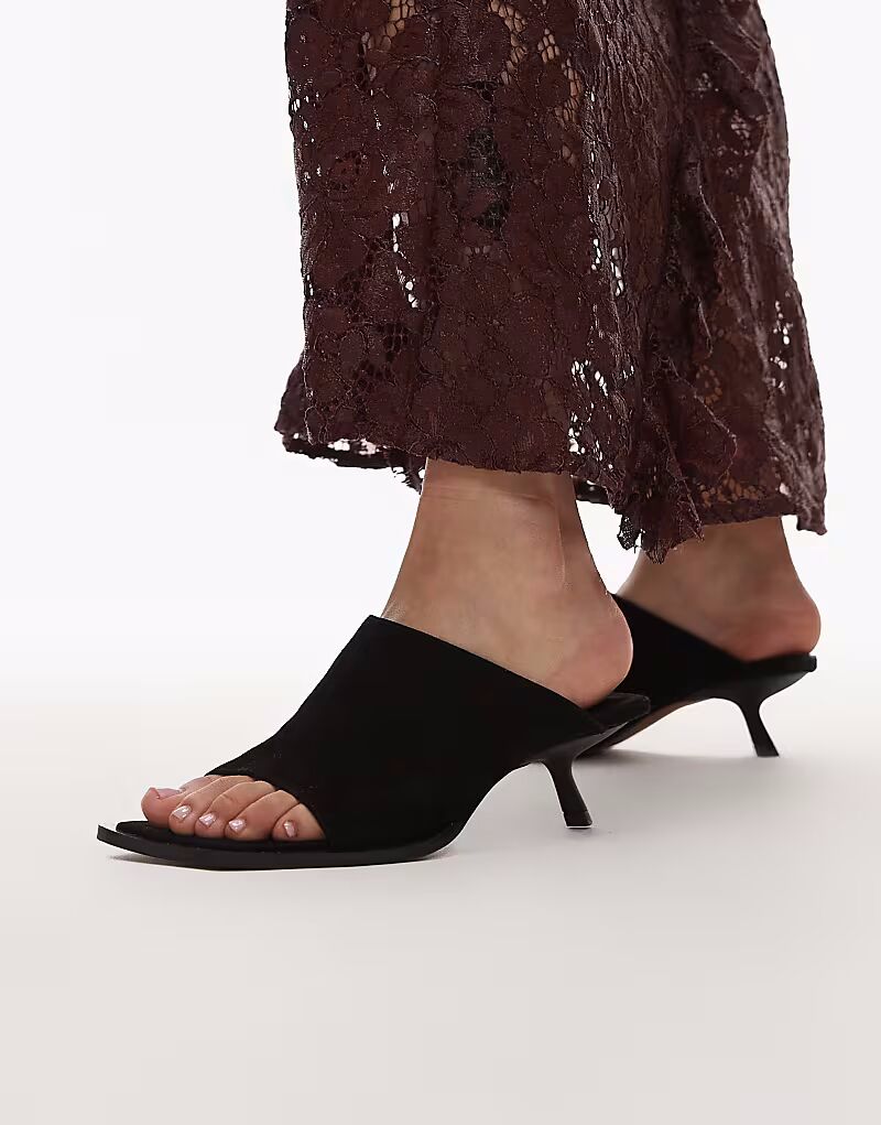 Мюли Topshop Premium Ilya из замши с открытым квадратным носком черного цвета