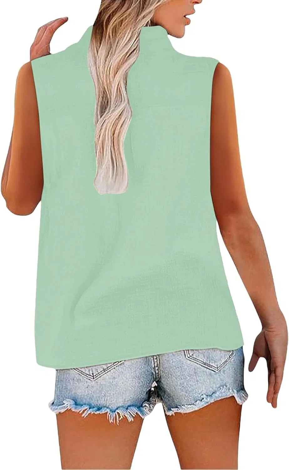 Женский топ-безрукавка из хлопка и льна, Mint Green, S-5XL — фото 4