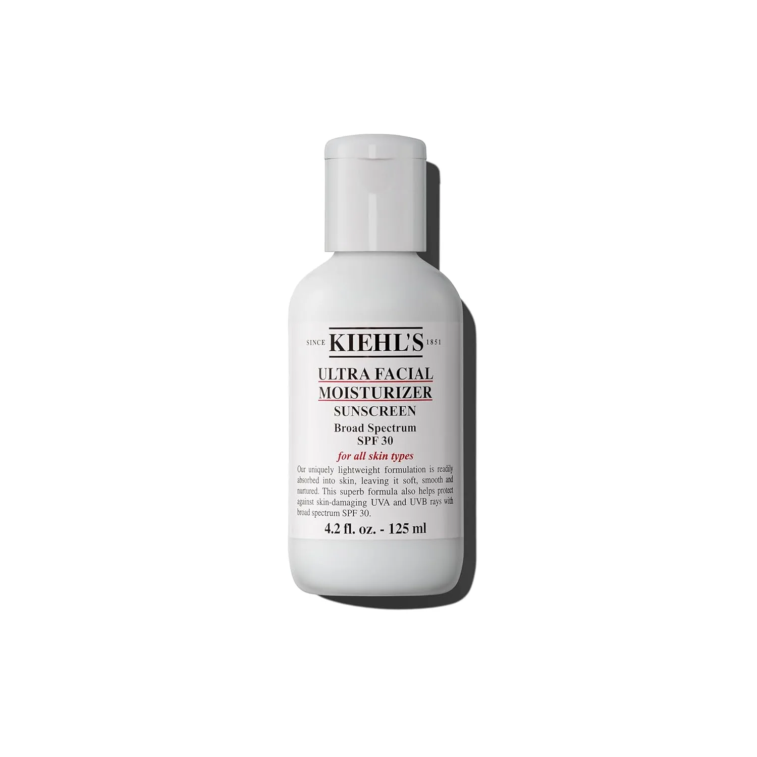 Kiehl's Ultra Facial Moisturizer с SPF 30, увлажняющий крем для лица для всех типов кожи, защита от UVA и UVB, кожа становится мягкой и гладкой, с скваленом, без парабенов, без отдушек 124 мл / 125 мл