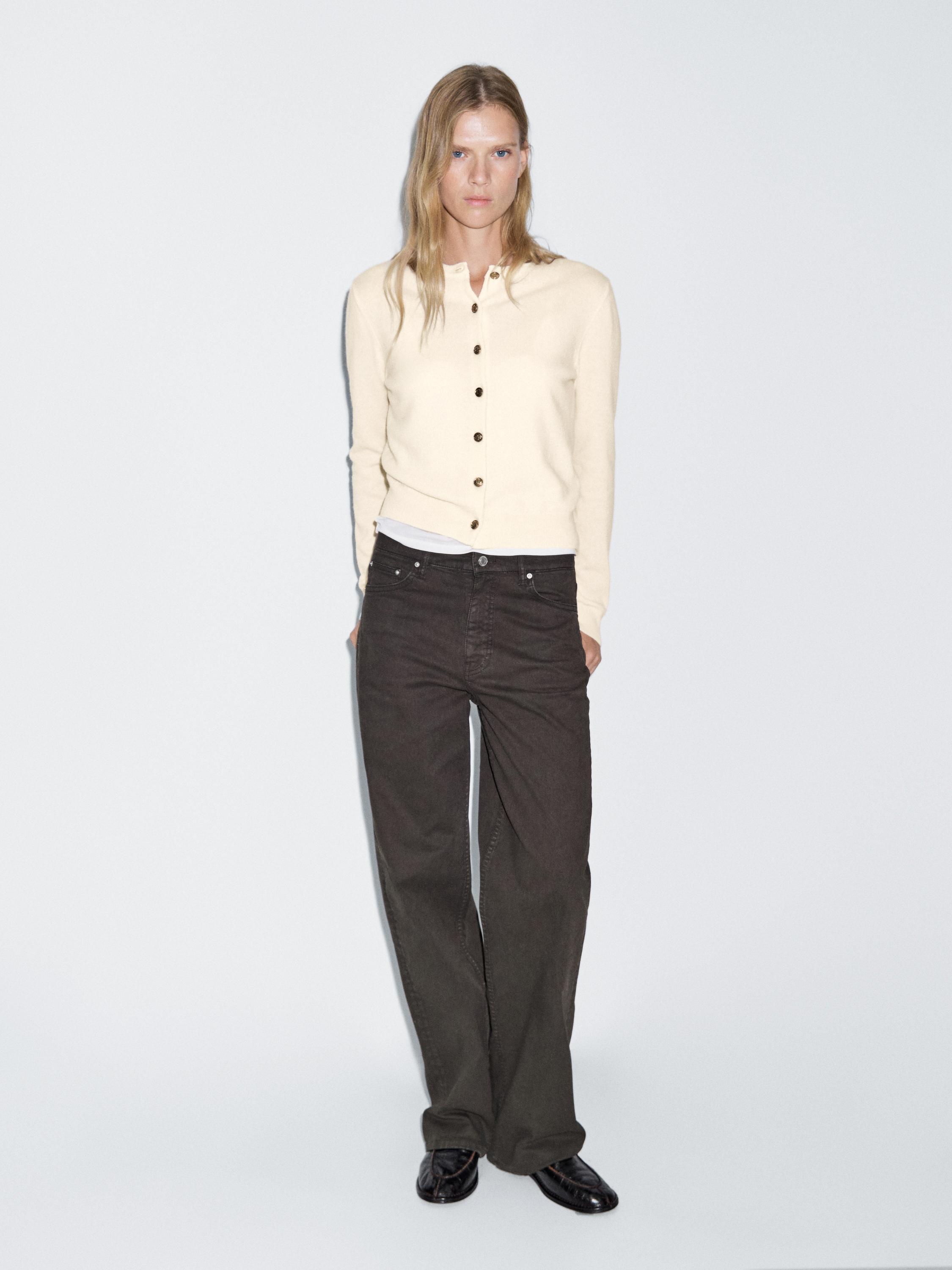 

Вязаный кардиган из 100% шерсти с золотыми пуговицами Massimo Dutti, кремовый