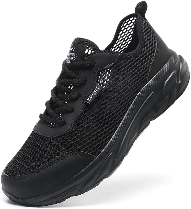 

Мужские повседневные кроссовки с круглым носком, дышащей сеткой и шнуровкой, с толстой подошвой, легкие, противоскользящие, подходят для ходьбы и игры в теннис Igzbibg, черный