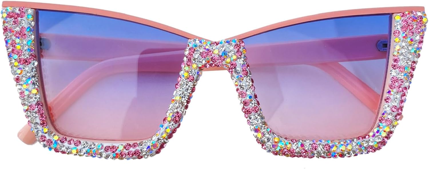 

Женские солнцезащитные очки в полуободковой квадратной оправе со стразами, роскошные большие очки, женские солнцезащитные очки «кошачий глаз» с кристаллами, защита от ультрафиолета UV400 mincl, Pink