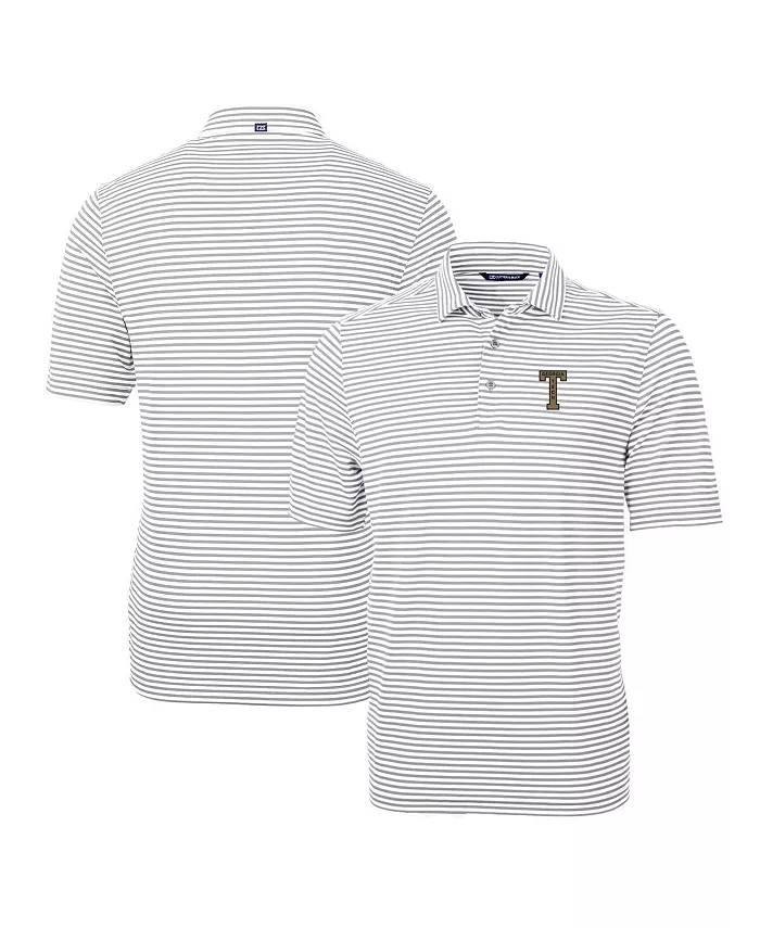 

Мужская поло Georgia Tech Yellow Jackets Throwback Logo Virtue Eco Pique в полоску Cutter & Buck, серый