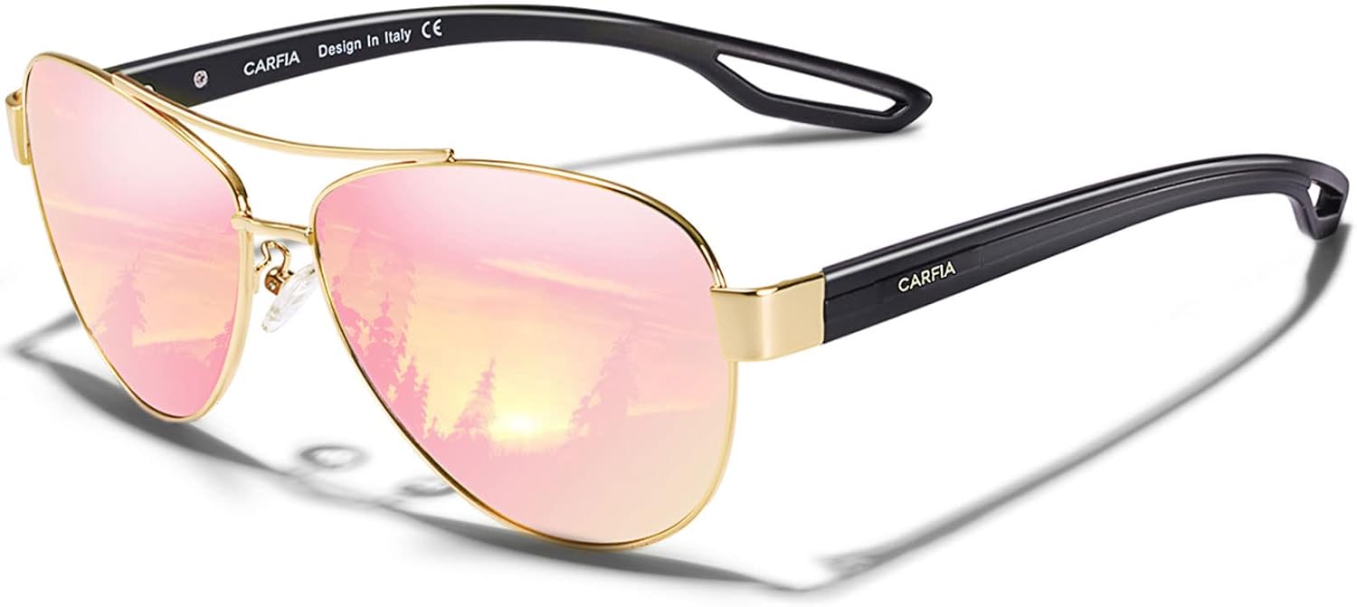 

Поляризованные солнцезащитные очки CARFIA для женщин, защита от УФ-излучения, сверхлегкая и удобная металлическая оправа, очки для вождения CA3210, 6. Pink Mirror Polished Metal Frame