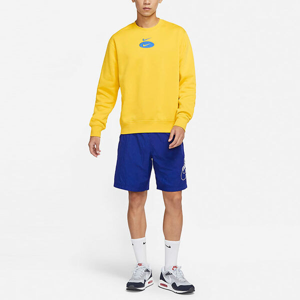 Толстовка Men's Nike As Nsw Sl Bb Crew Logo Casual Sports Fleece Lined Round Neck Long Sleeves Bright Yellow, желтый — фото 3