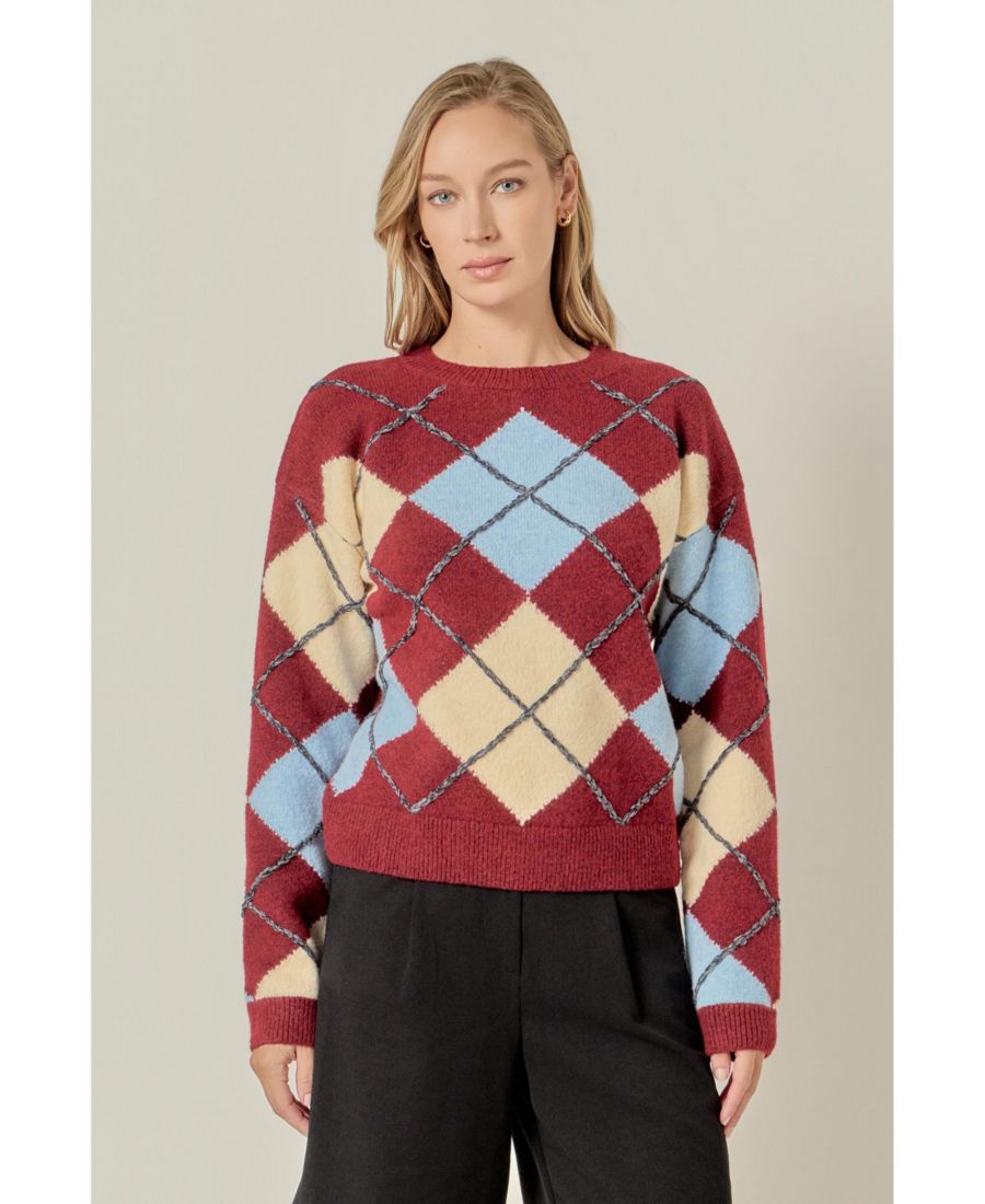 

Женский свитер с ромбовидным узором English Factory, Burgundy multi