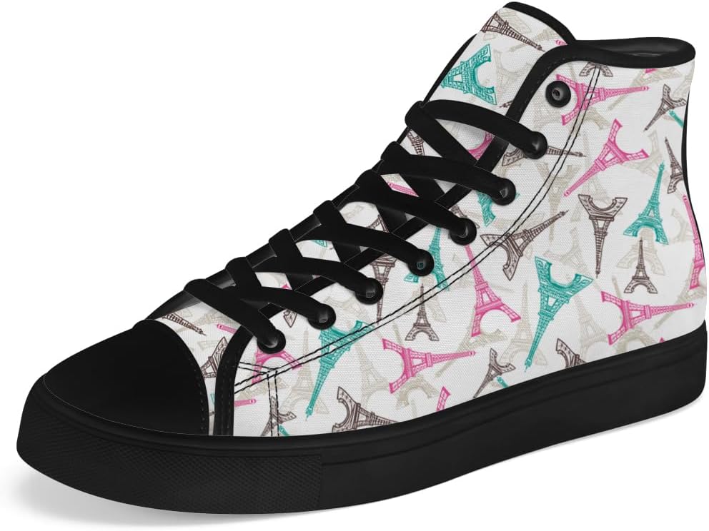 

Мужские и женские высокие кеды с канвой с изображением Эйфелевой башни, шнуровкой и повседневным стилем Chebing, белый