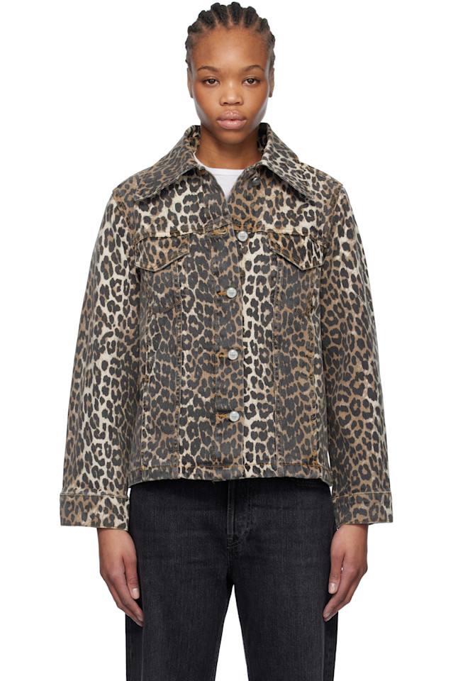 

Джинсовая куртка с леопардовым принтом Ganni, цвет leopard