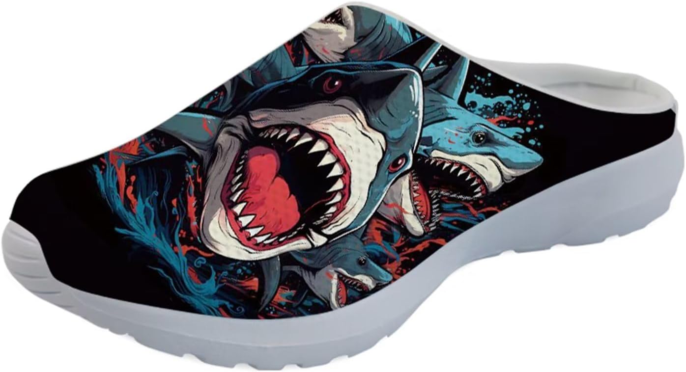 

Женские мюли Forchrinse South Indian Aztec с полоской, тапочки на плоской подошве с поддержкой свода стопы, для ходьбы, садовые сабо, легкие, 3d Shark