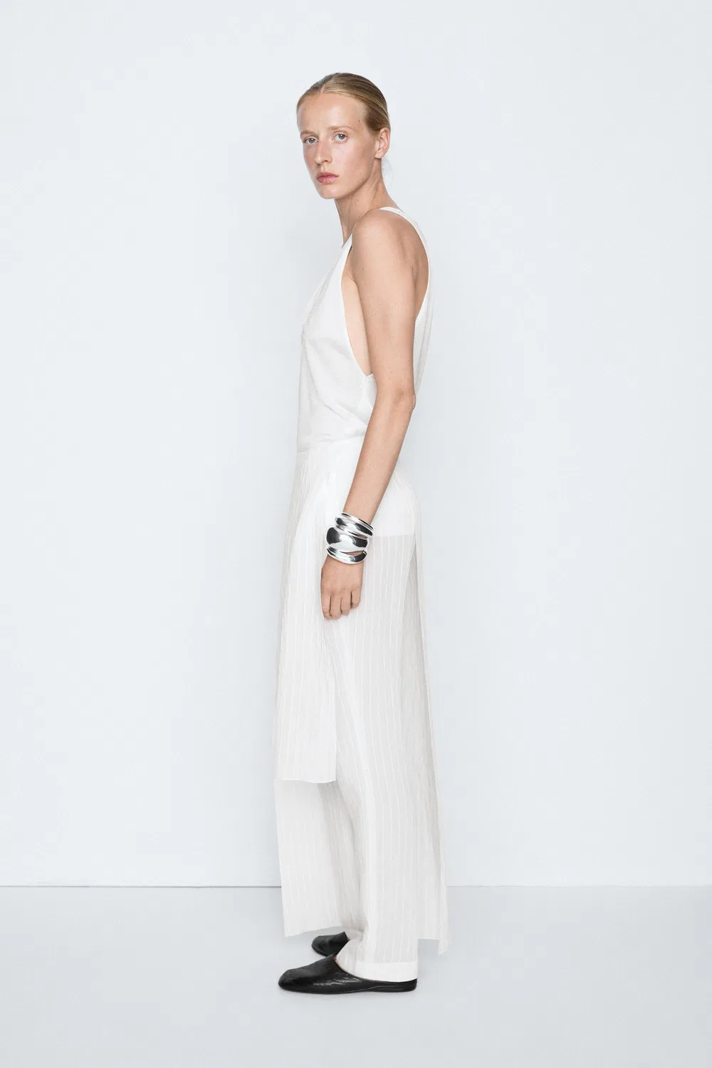 Юбка-шорты Massimo Dutti, асимметричные полосатые, белый — фото 2
