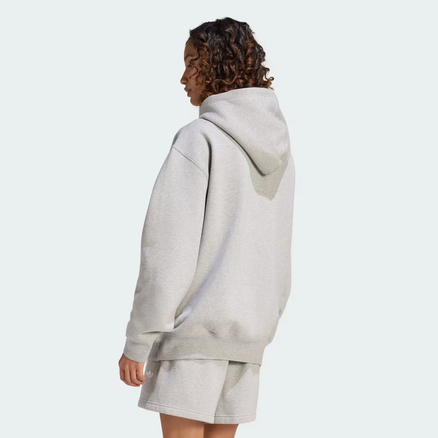 Женское худи оверсайз из флиса Essentials Adidas Originals, серый меланж — фото 2