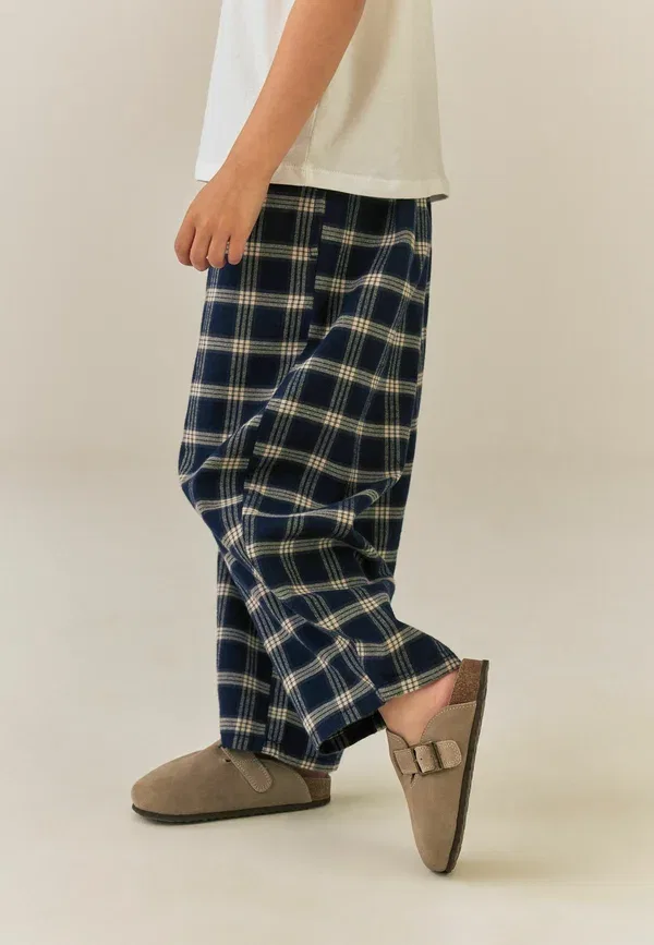 Брюки фланелевые Regular fit - pullon barrel trousers Next, темно-синий check — фото 4