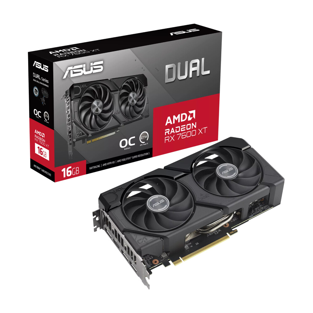 

Видеокарта ASUS Dual Radeon RX 7600 XT OC Edition, 16 ГБ, черный
