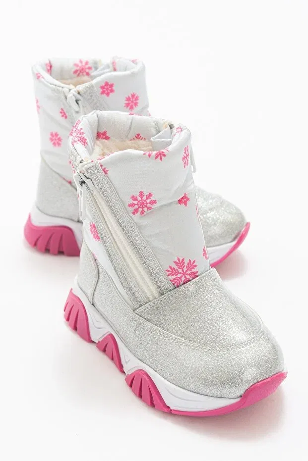 Детские ботинки для девочек кожаные с принтом Girl'S Silver Silvery Patent Leather Waterproof Casual Boots Mnpc, Silver Lurex