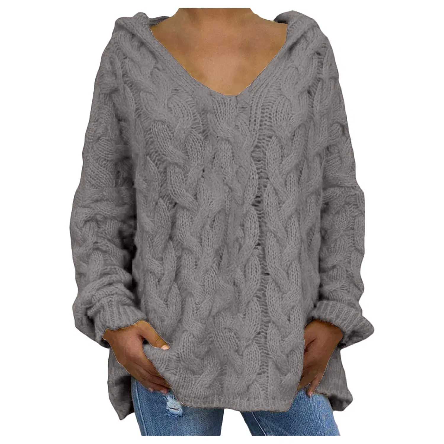 Женский свитер с V-образным вырезом Winter Warm Sweaters, Grey