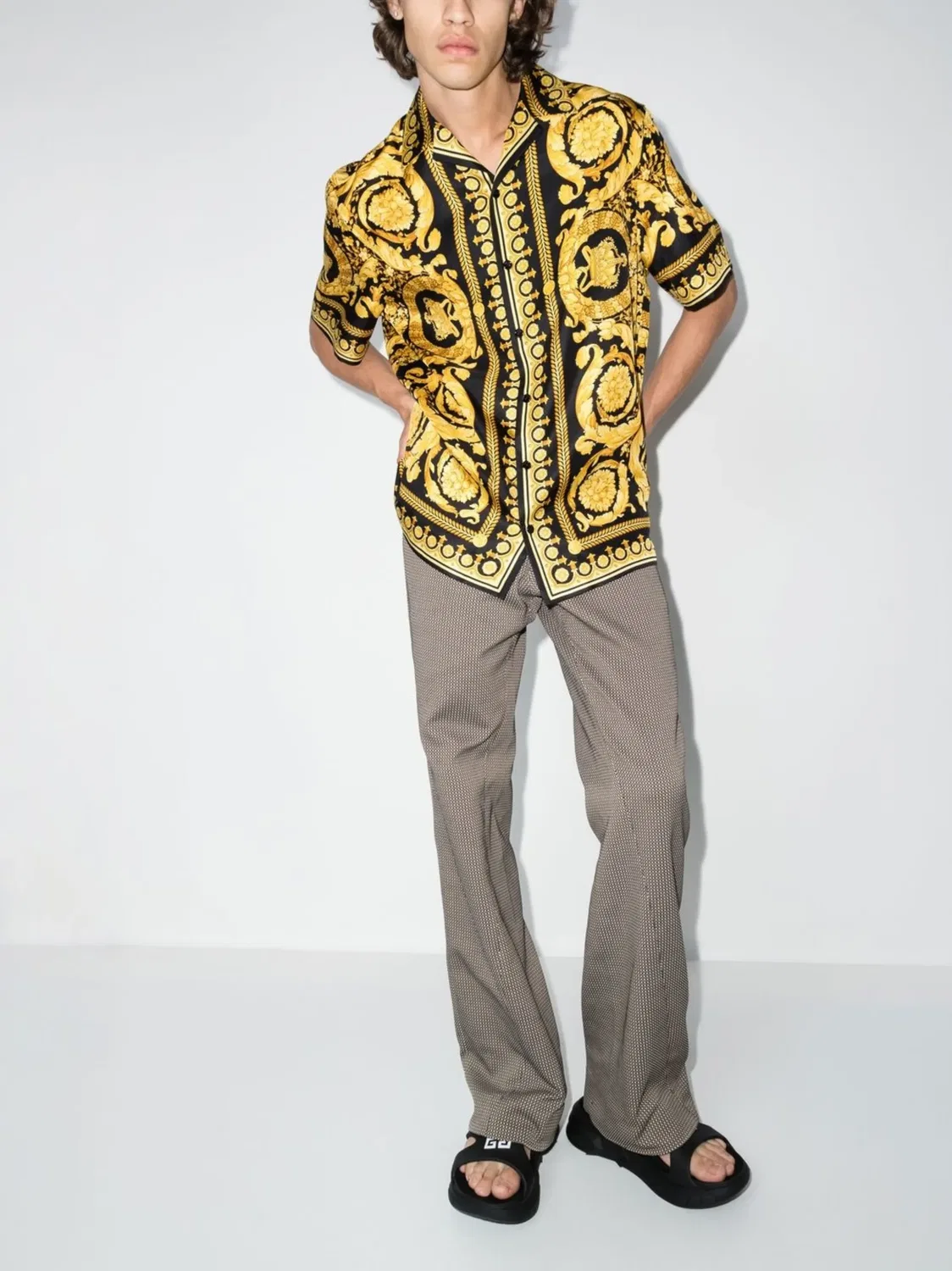 Versace Рубашка Barocco из шелка желтая — фото 2
