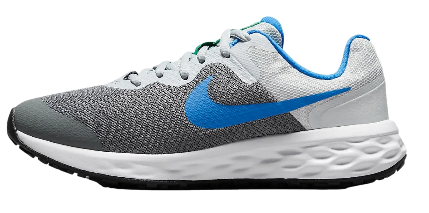 Детские кроссовки для мальчиков с шнуровкой NIKE Revolution 6 NN NIKE, Cool Grey Deep Royal Blue Pure Platinum Photo Blue