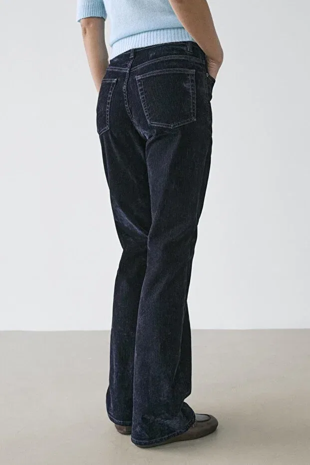 Женские джинсы с высокой посадкой клеш Massimo Dutti, Navy Blue — фото 3