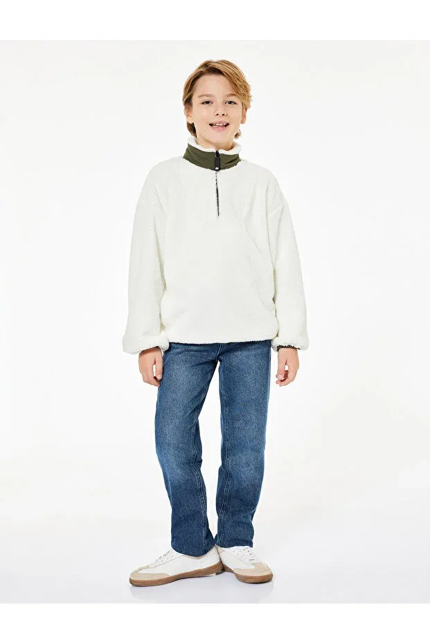 Детские свитшот с длинным рукавом Mock neck long sleeve half zipper plush Koton, Ecru — фото 2