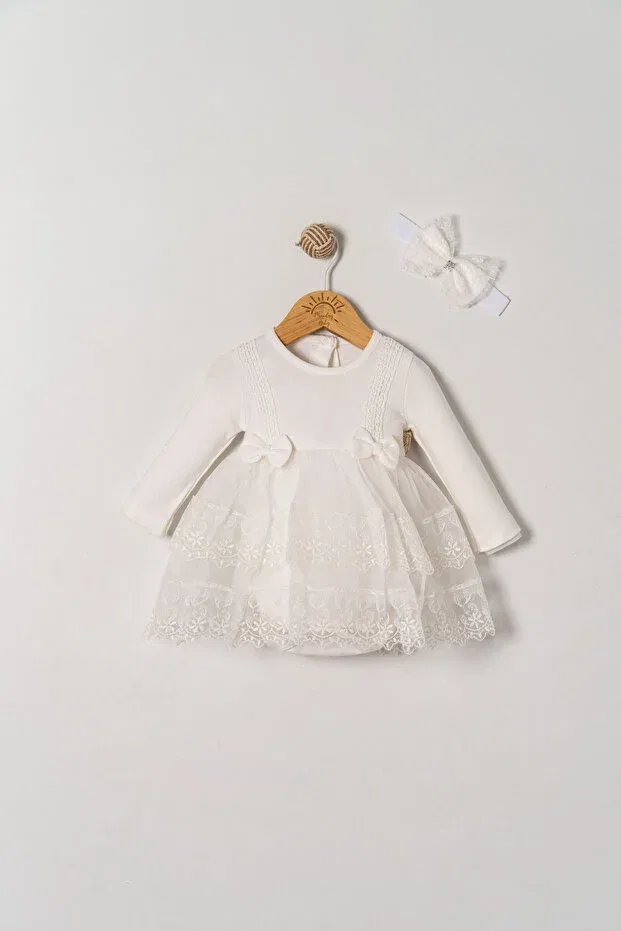 Детское платье-боди для девочек с вышивкой Miniday Baby, Ecru — фото 2