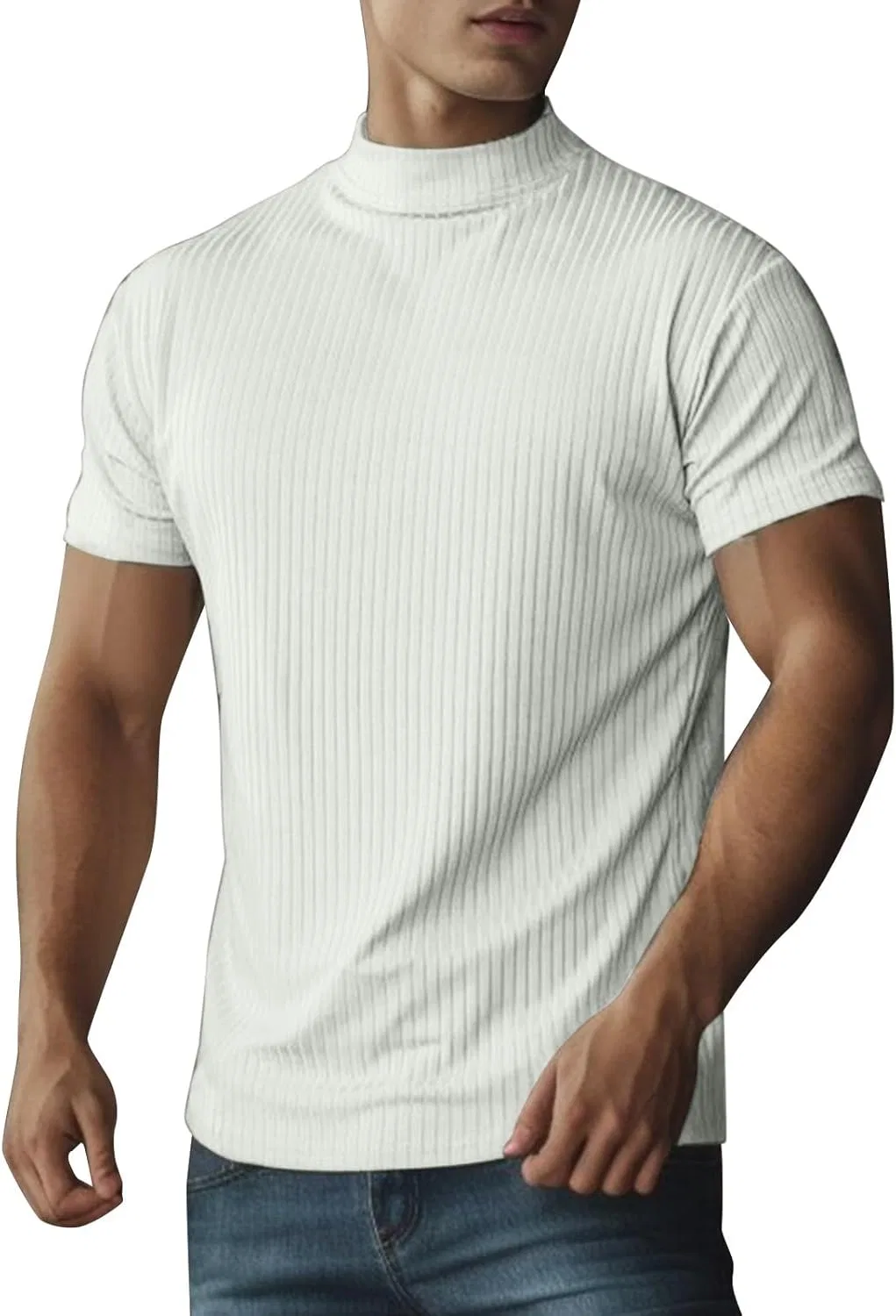 Мужская облегающая футболка с имитацией ворота Ribbed Knit, White