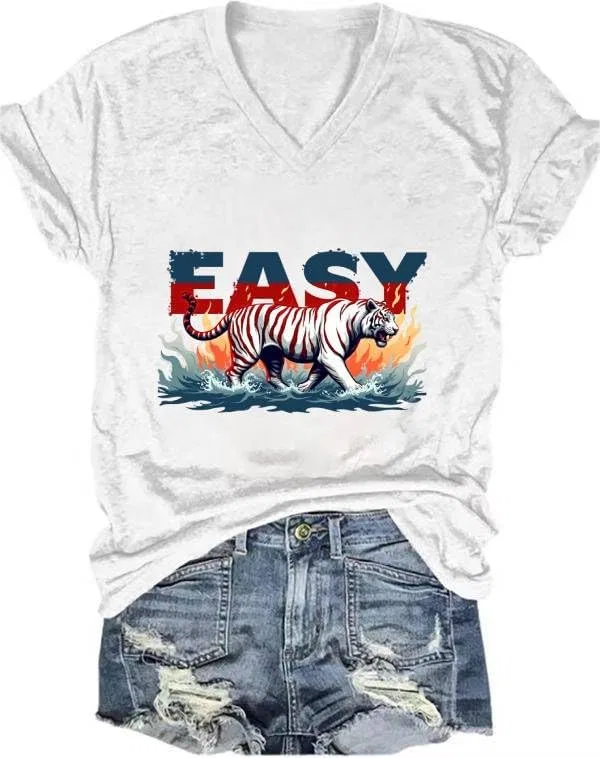 Футболка оверсайз с принтом Easy Tiger, Vneck-a6