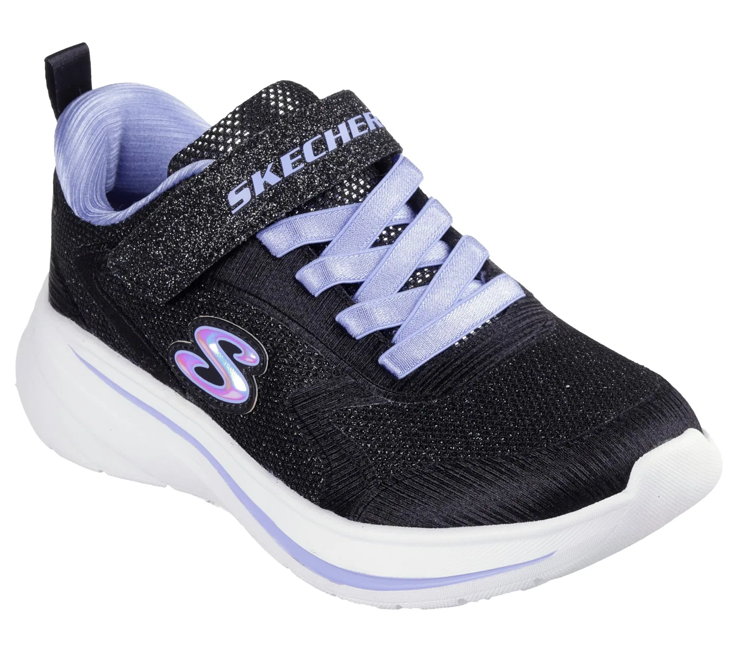 Детские кроссовки для девочек с блестками Skechers Wave 92, Black Sparkle Mesh Trim — фото 4