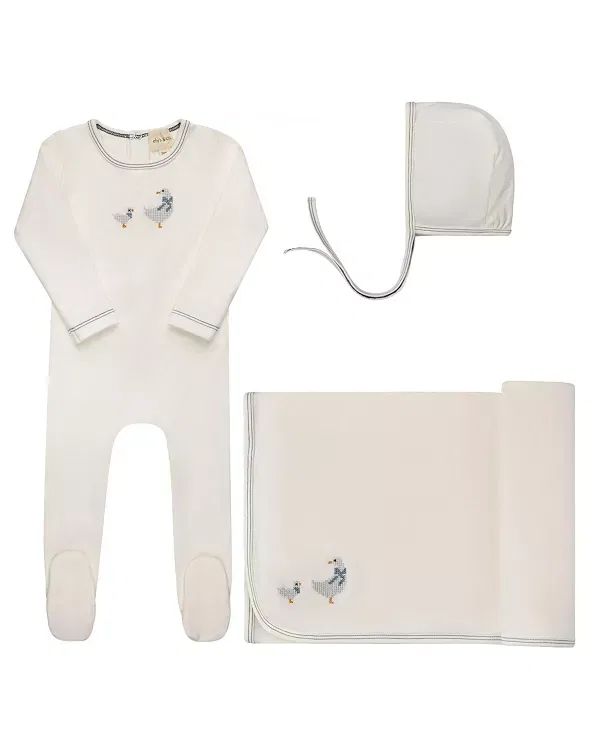 Детский комплект для новорожденных с вышивкой Cross Stitch Duckling Collection Ely'S & Co., Ivory/Blue