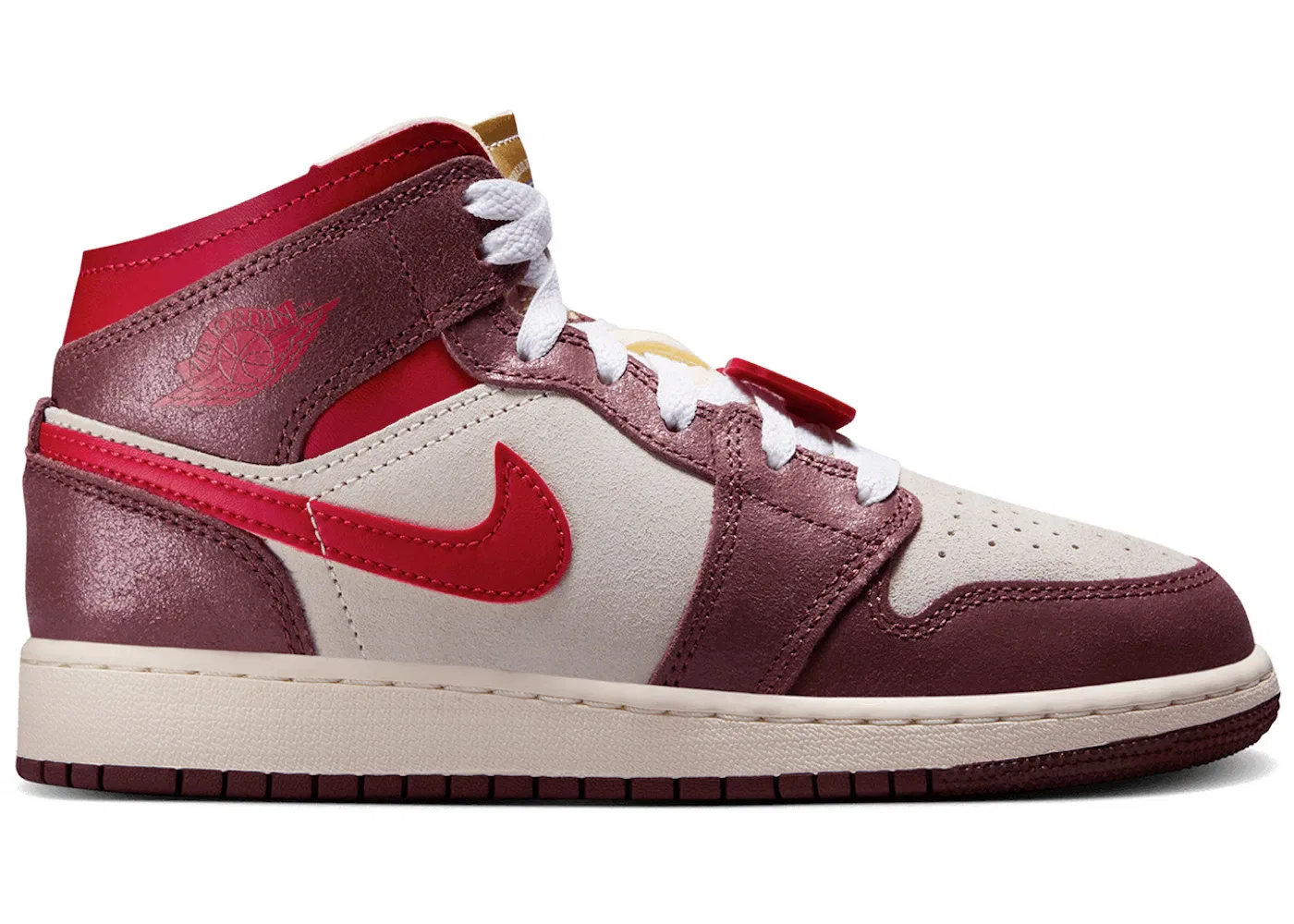 Детские кроссовки lifestyle с принтом Jordan 1 Mid SE Bread, Butter & Sole Jordan, Coconut Milk/Dark Pony/Pale Vanilla/Varsity Red