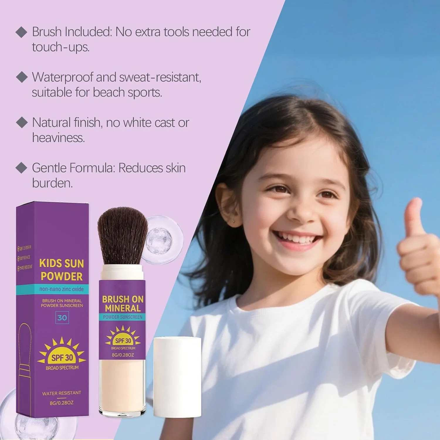 Солнцезащитная пудра для детей SPF 30, физическая, водостойкая, Generisch, набор 2 шт — фото 4