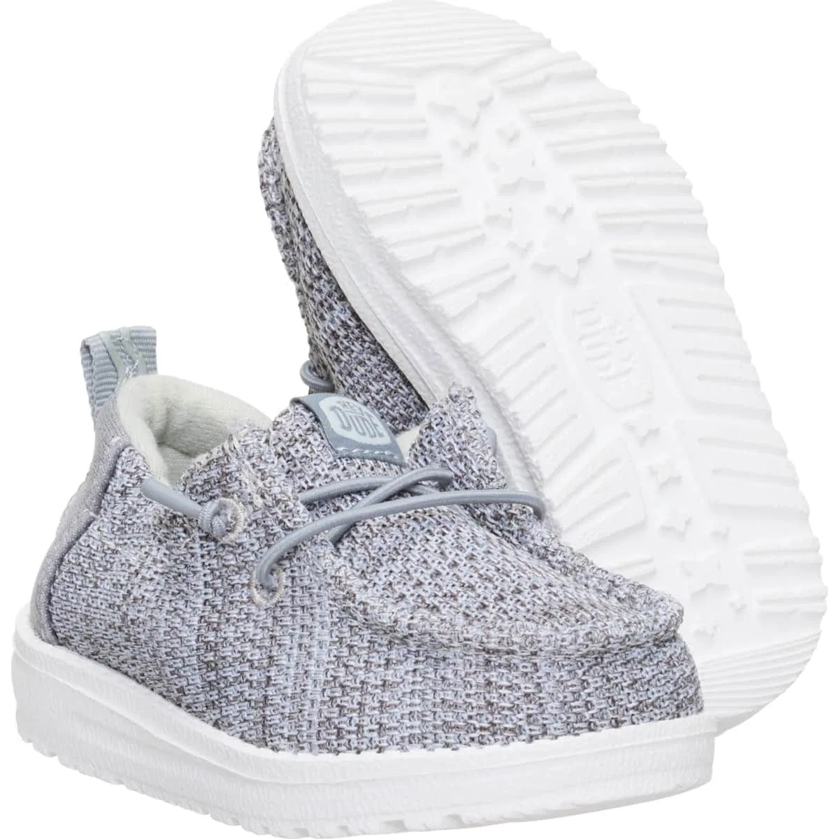 Детские туфли-слипоны с эластичными шнурками LilDude Slip On HEYDUDE, Grey White — фото 4