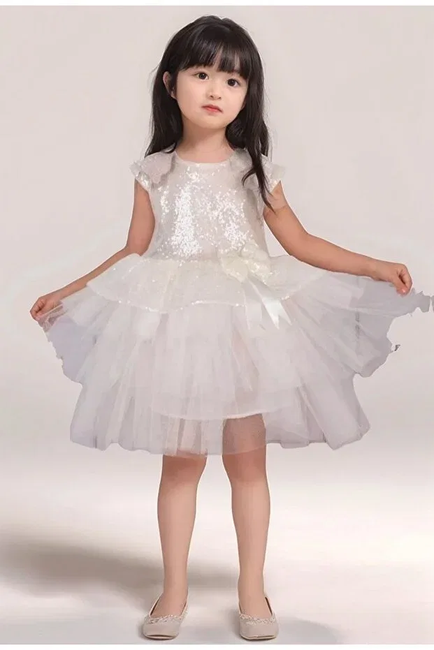 Детское платье для девочек с пайетками Abiyekids, White