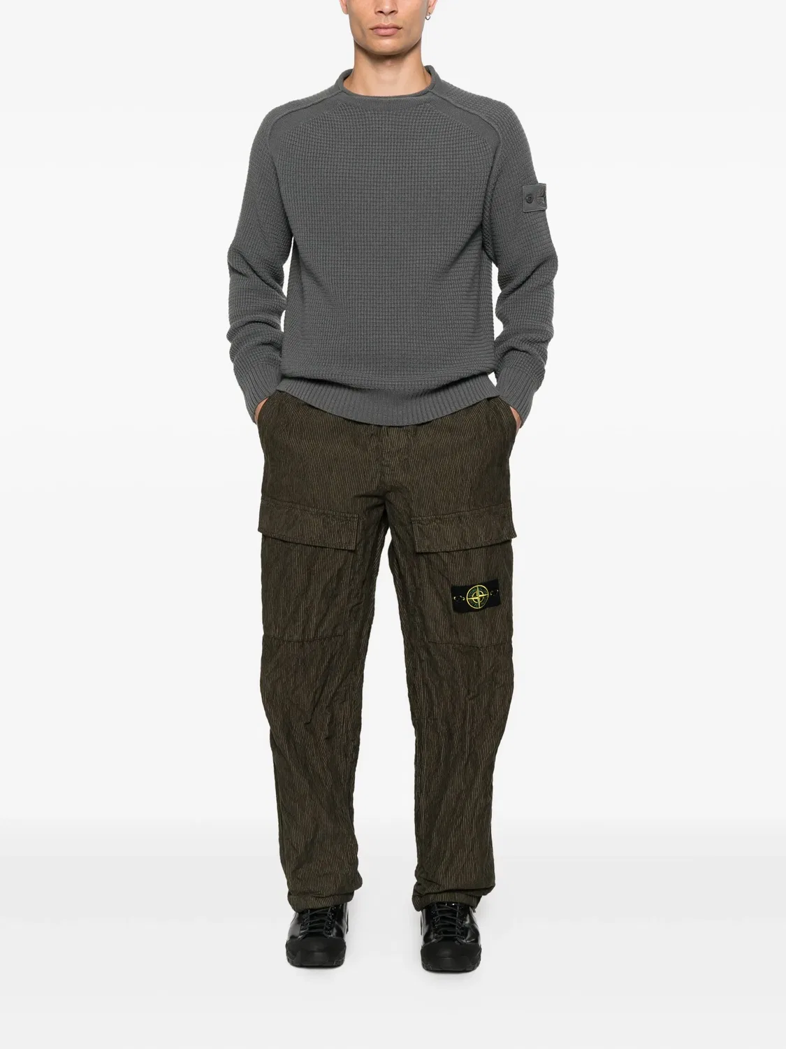 Свитшот из шерсти с реглановыми рукавами Stone Island, серый — фото 2
