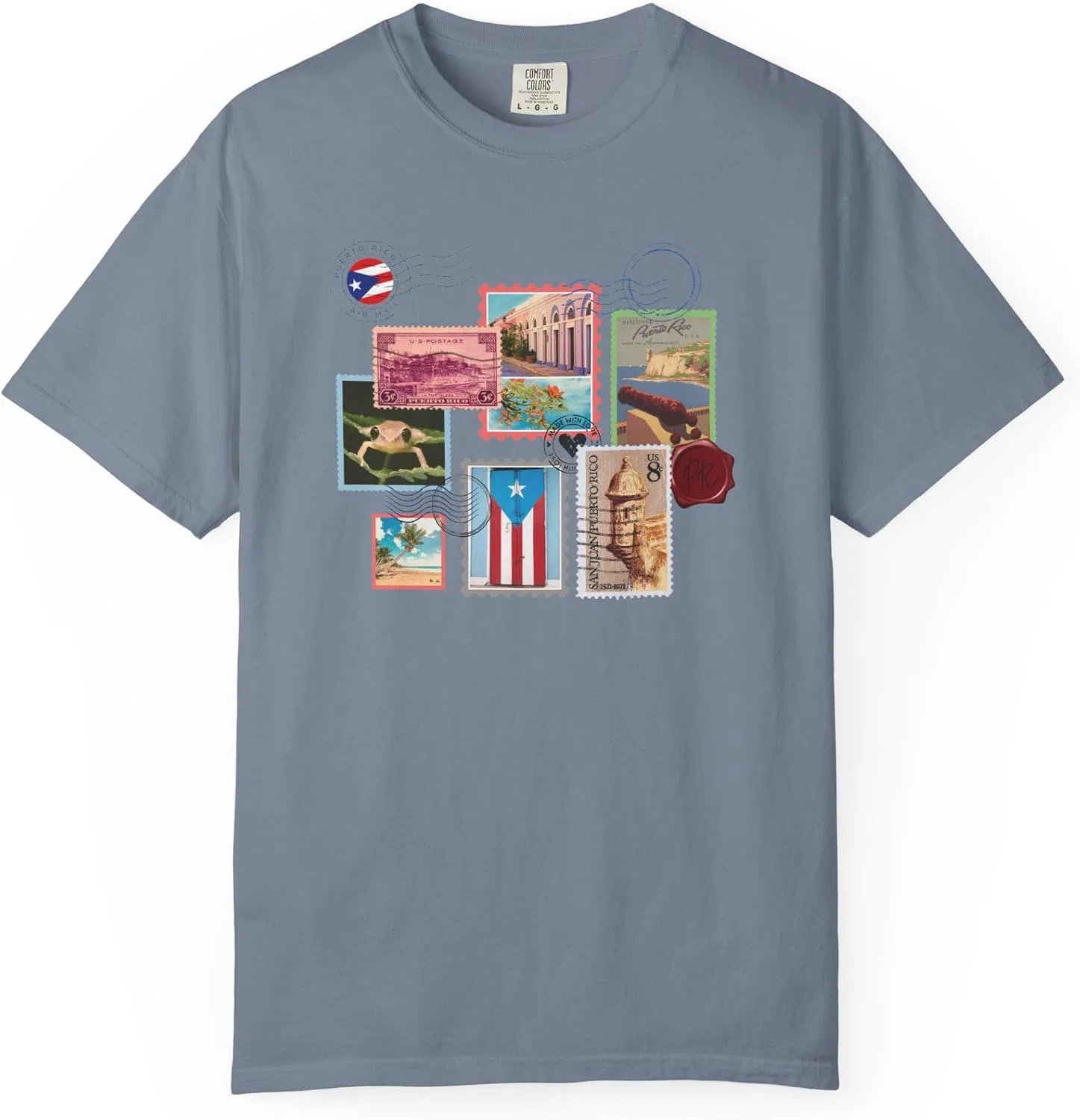 Мужская футболка с принтом Vintage Puerto Rico Stamp, Blue Jean — фото 4