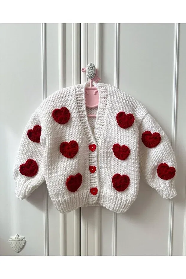 Детский вязаное кардиган с сердцем Emakrome, White