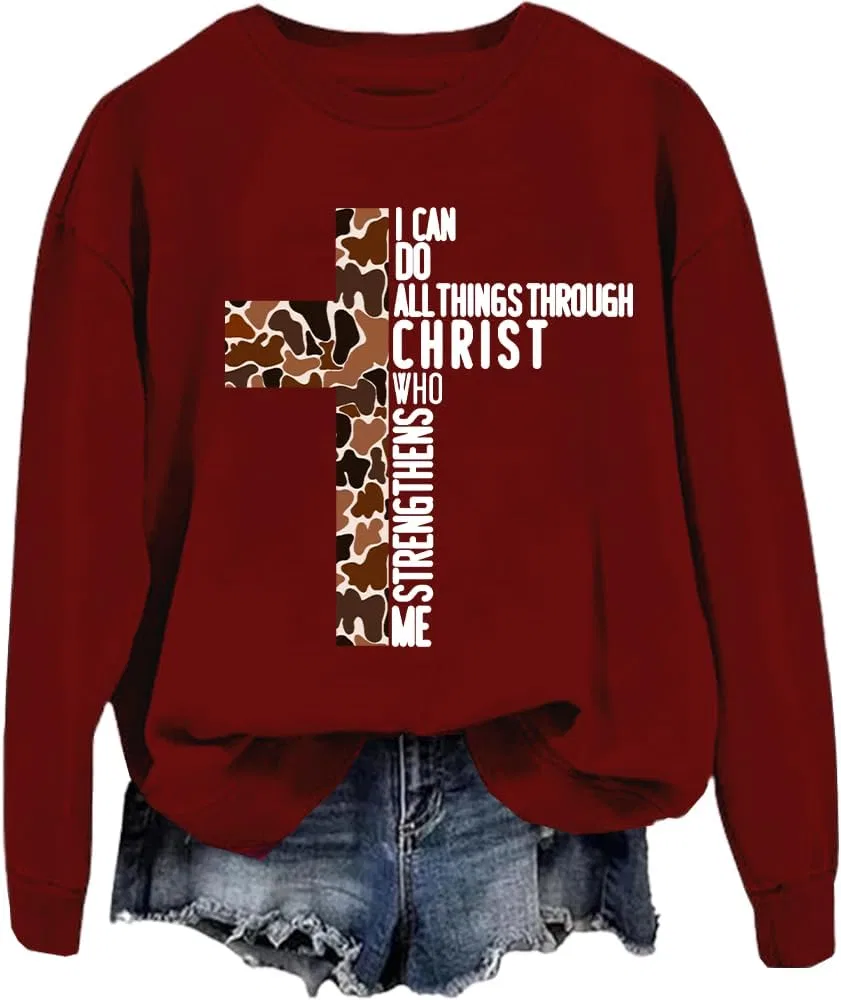 Мужской свитшот с принтом I Can Do All Things Through Christ Who Strengthens Me, винный