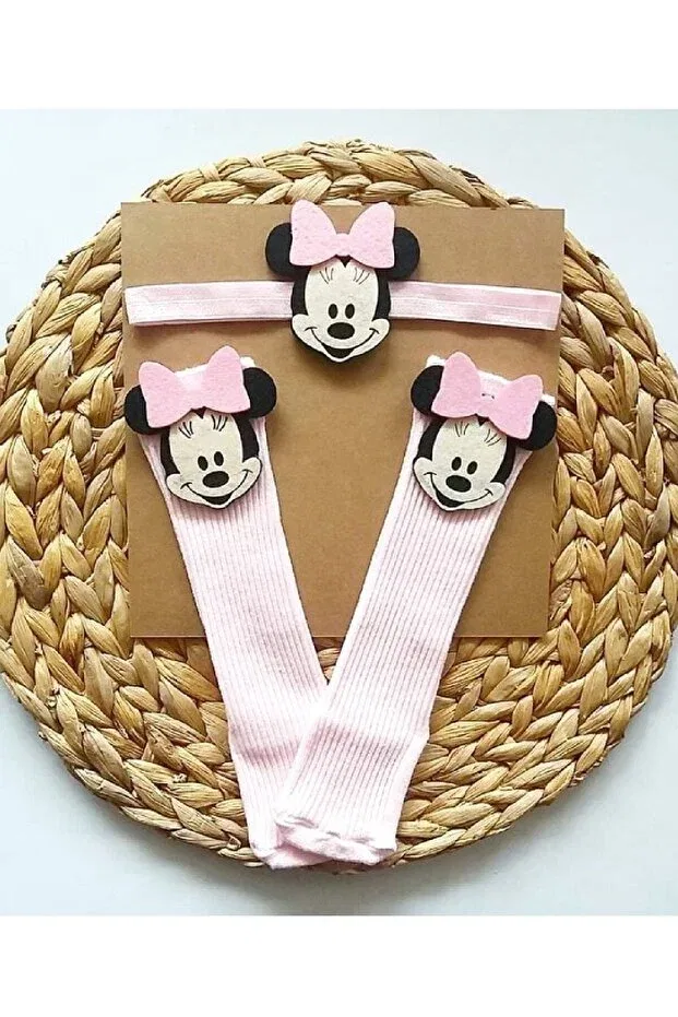 Детский комплект носков и повязки для девочек Felt Decoration Baby Girl Headband And Knee Socks Asa Bebek Çocuk, Light Pink