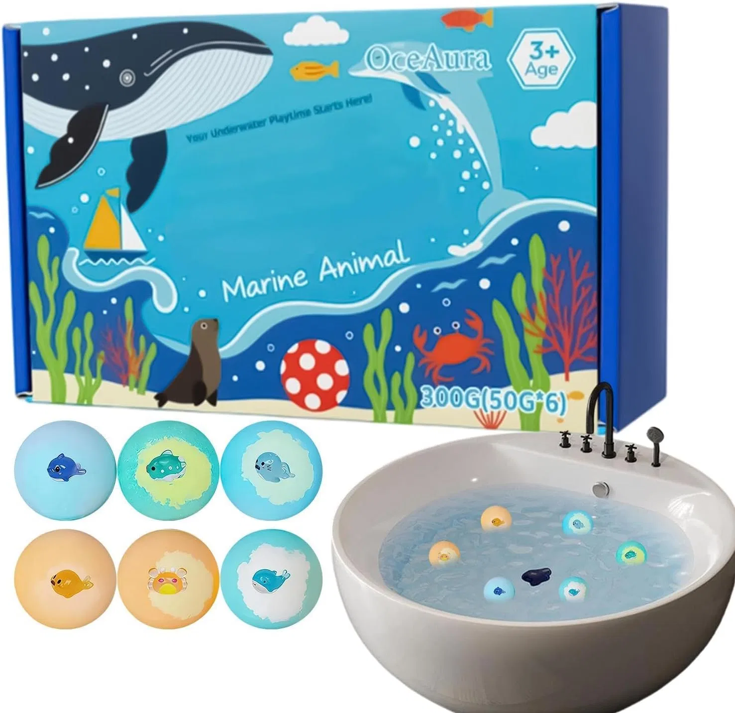 Пена для ванны с игрушками, 6 шт, Mixnexorad, морская тематика