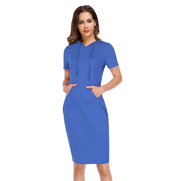 

Женский худи-платье с коротким рукавом и карманом Kojooin, Blue