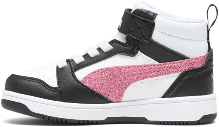 Детские кроссовки для девочек с перфорацией Rebound V6 Mid Glitz PUMA, Black — фото 3