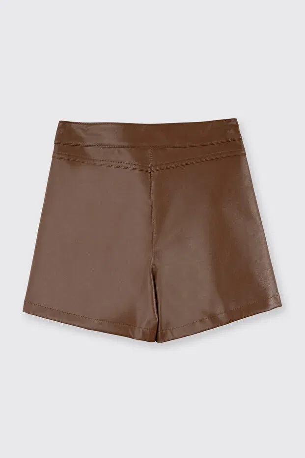Детские шорты для девочек кожаные Panço, Camel — фото 4