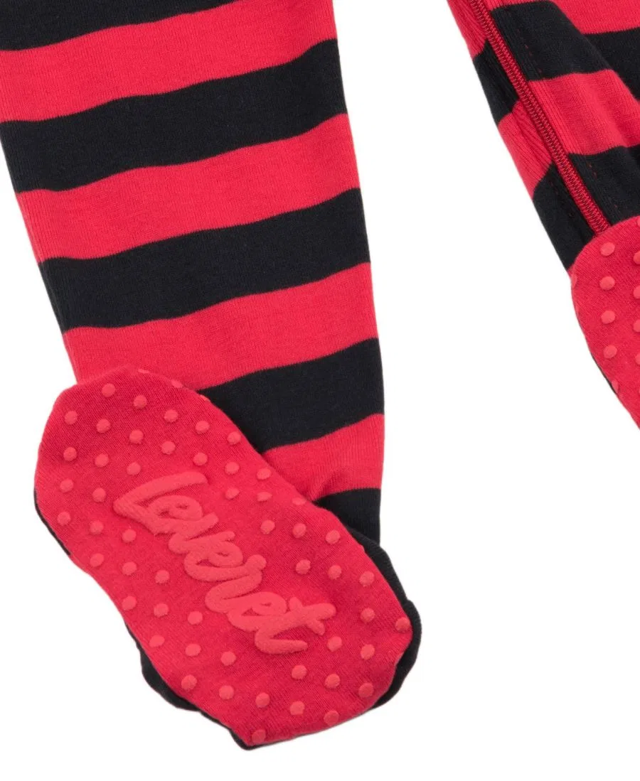 Детский пижама-комбинезон с принтом в полоску Leveret, Red & Black Stripes — фото 3