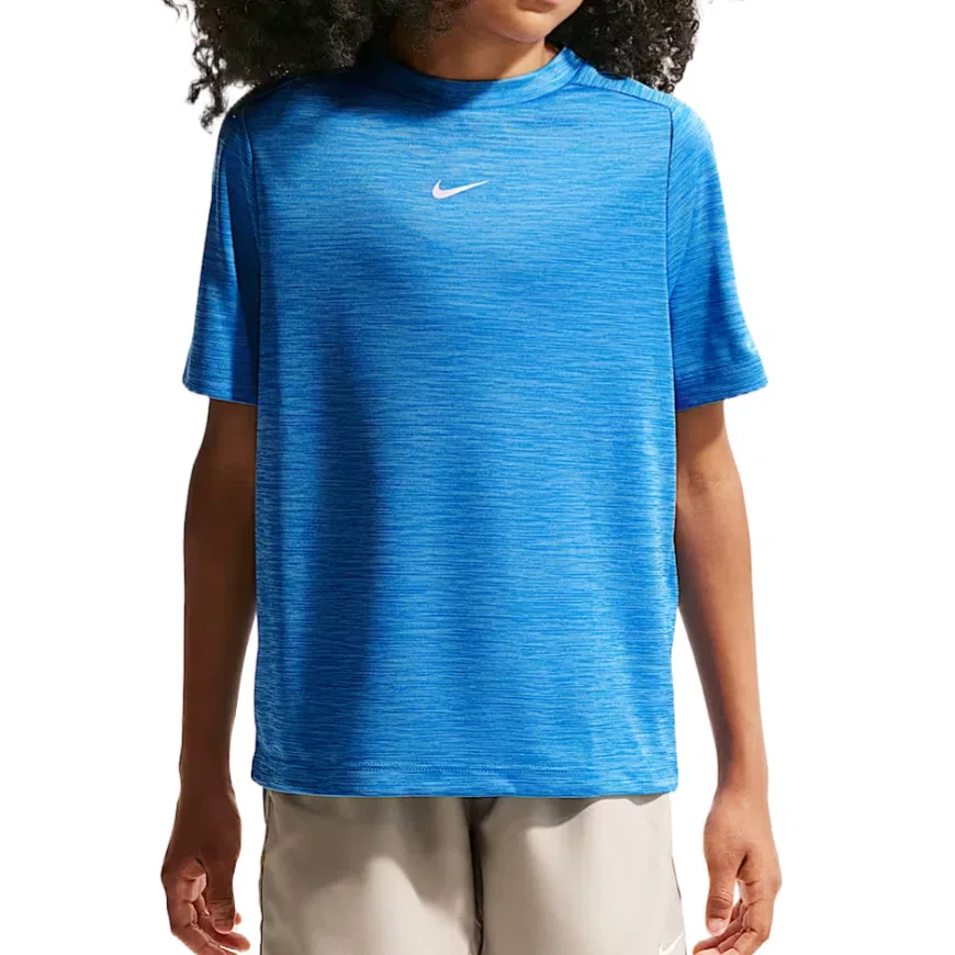 Детская футболка с круглым вырезом Nike Kids Crew Neck Moderate Stretch, Light Photo Blue/Soccer Blue/White