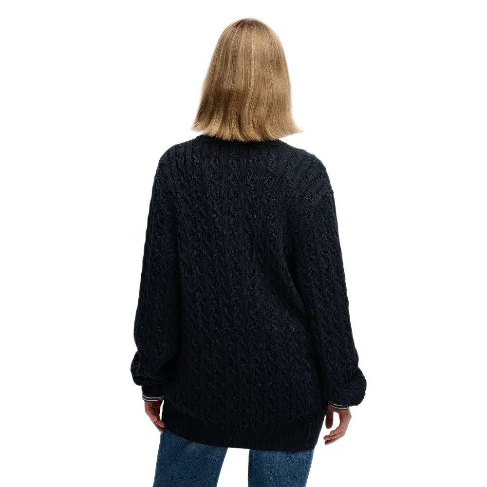 Свитер Superdry Oversized Cable с V-образным вырезом и косами, синий — фото 2