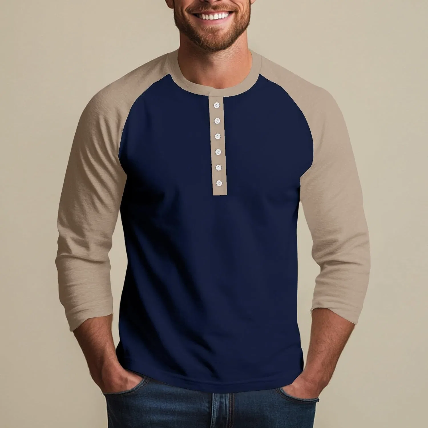 Мужская футболка с длинным рукавом 3/4 Raglan Generic, Dark Blue — фото 3