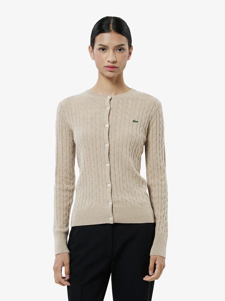 Кардиган женский LACOSTE Cable Crewneck, кашемировый, Beige