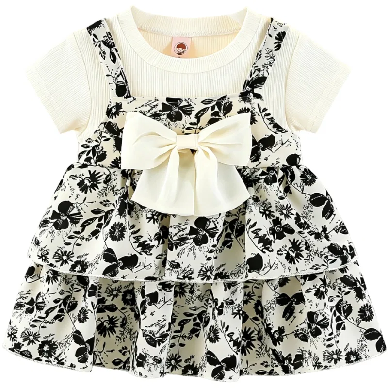 Детское платье для девочек с круглым вырезом, миди, Baby Dresses Crew Neck Thin Midi Skirt Stretch, YALU