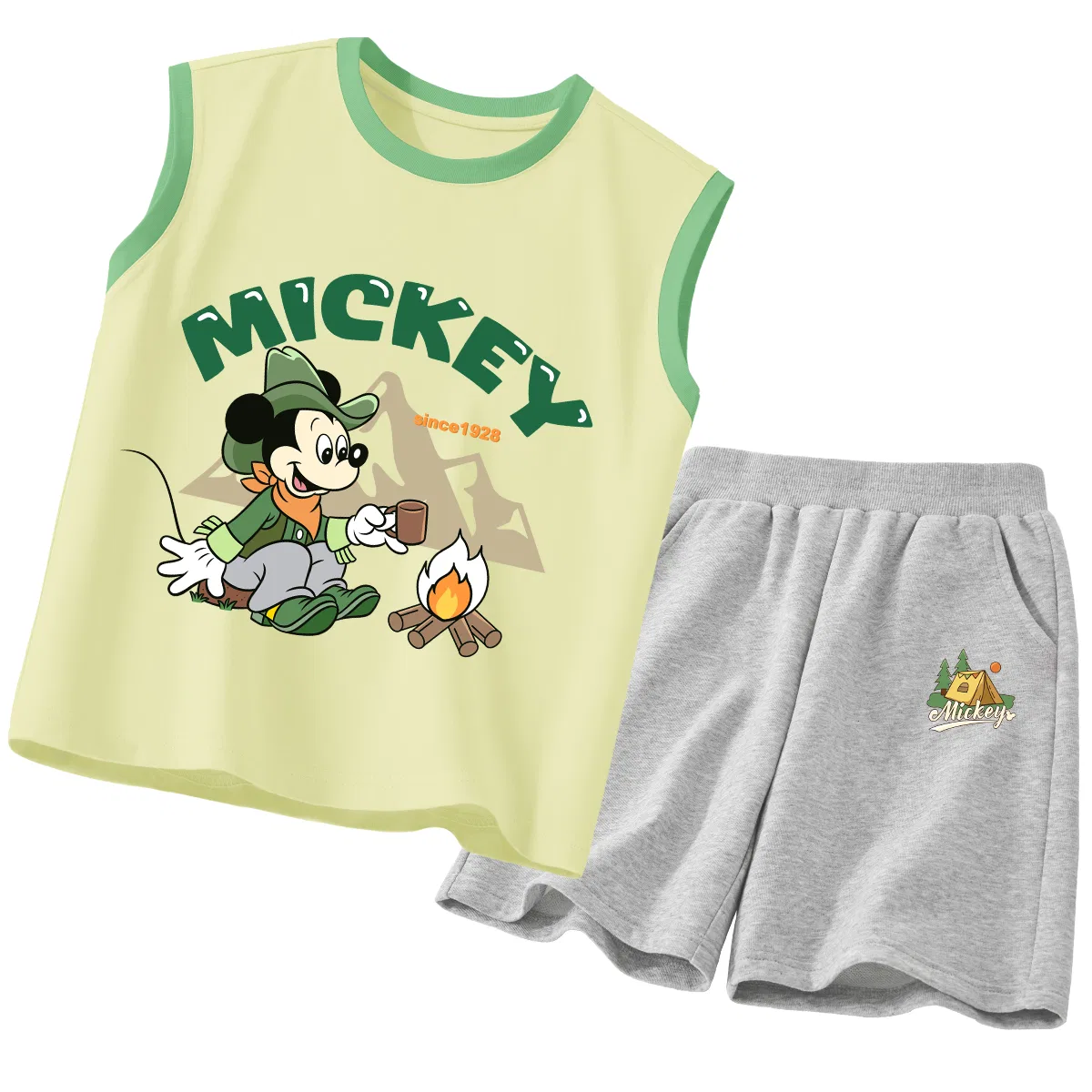 Спортивный костюм для детей, тонкий трикотаж, Disney, Di Campsite Green Yellow+Di Tent K Gray